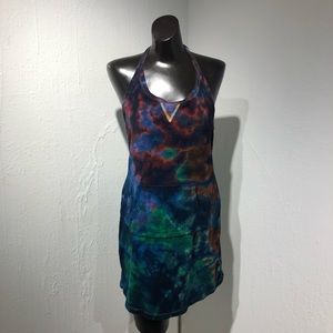 Tie Dye Old Navy Halter Terry Dress Sz Sm Rainbow Navy Pocket SUPER CUTE!!